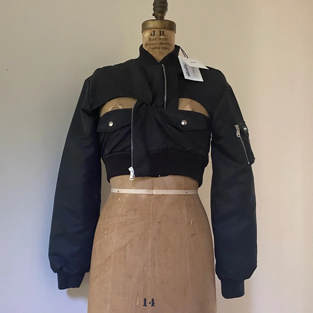 Coperni Cut-Out Cropped Shell Bomber Jacket Black New with Tags US 4 - Picture 9 of 15